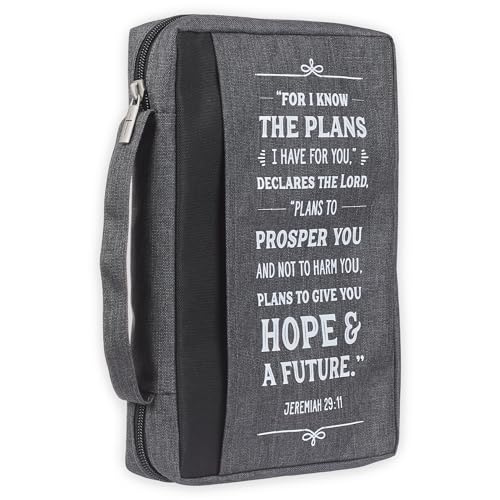 Christian Art Gifts Men/Women's Bible Cover I Know The Plans Jeremiah 29:11, Charcoal Gray Canvas, Large