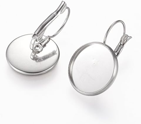 PandaHall 50 Pcs 304 Stainless Steel Earring Hooks Ear Wires with Open Loop with 16mm Flat Round Balnk Cabochon Setting for Jewelry Making image 3