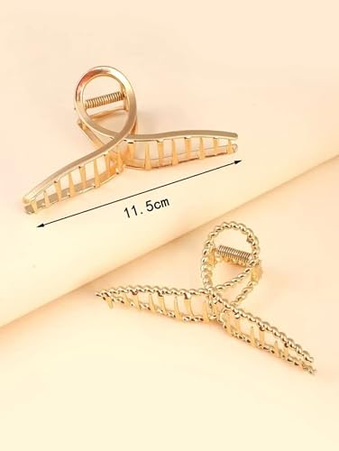 Hair Claw Clips Gold Hair Claw Shark Hair Claw Barrette Metal Hair Clamps Large Hair Accessories For Women And Girls (2Pcs) #TOP4