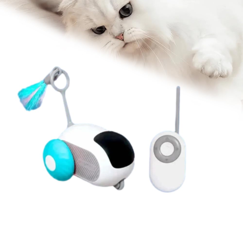 Cat Tail 2.0 - Juguete para gatos interactivo Turbo Tail 2.0 con plumas, control remoto, juguetes de caza para gatos en movimiento, coche de juguete inteligente para gatos, juguete eléctrico Turbo