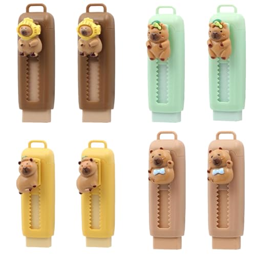 BOBOZHONG 8 peças a borracha de apagar da marsopa sem abas é reversível, Push-Pull apagador para crianças, 4 desenhos adoráveis, borracha de apagar para lápis, escola, escritório, presente (82 x 25 mm