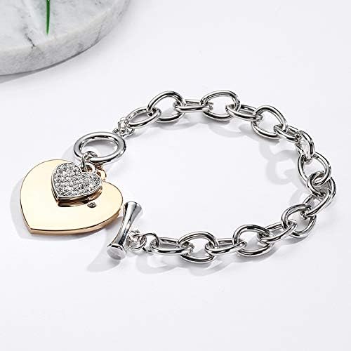Fashion Link Chain Bracelet Love Heart Shape with CZ Crystal Pendant Bracelet Silver and Gold Plated for Women Girls (Gold plated(Big Heart)) - Image 3