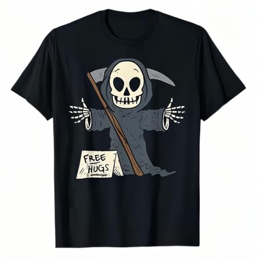 FIATI00P Free Hugs Grim Reaper Funny Pun Scary Halloween Costume Boys T-Shirt Top for Men Gift Tops Shirts Discount Design Cotton