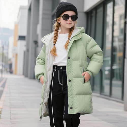 Girls Boys Winter Coats Hooded Puffer Down Jackets Medium Length Warm Coats Snow Outwear with Pocket3