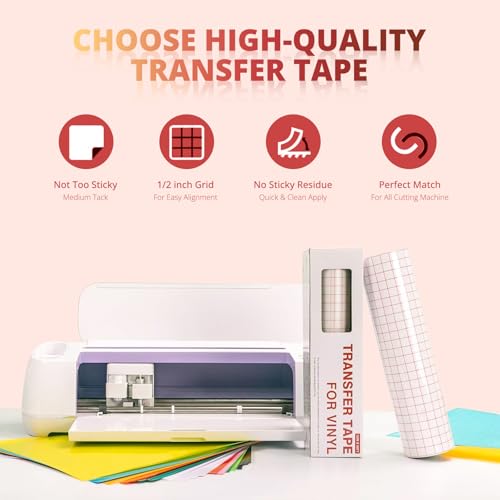 image for YRYM HT Clear Vinyl Transfer Paper Tape Roll-12 x 50 FT w/Alignment Gr