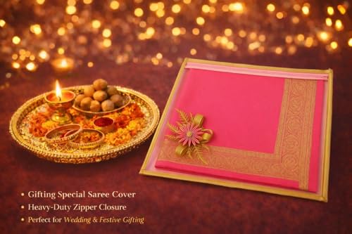 Image of RAAHII 5 Piece Wedding Gifting Transparent single saree cover with zip, suit packing plastic covers for sadi, duppata, clothes bags, lehenga, kurti for marriage Gift wardrobe storage organizer (Pink)
