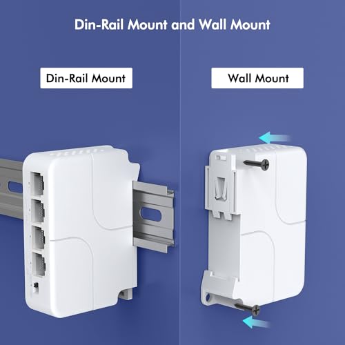 Image of YuanLey 4 Port PoE Extender with 3 PoE Out, IEEE 802.3af /at Mini 4 Channel Repeater 100Mbps, Wall and Din Rail Mount Passthrough Switch /Booster, Plug and Play