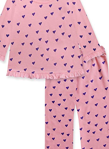 Image of A.T.U.N. (ALL THINGS UBER NICE) Girls Soft Pink- Charcoal Grey Heart Print Ruffle Nighsuit