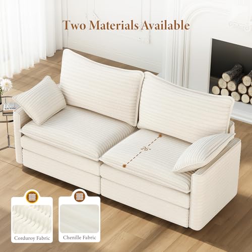 Image of Vesgantti 74 inch Loveseat Sofa for Living Room, Comfy Cloud Couch Deep Seat Corduroy Modern 2 Seater Small Sofa with Armrest Pillow, Easy Assembly for Small Spaces, Beige