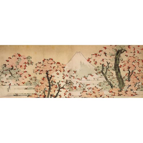 Hokusai Mont Fuji cerisiers fleurs pour habiller un grand mur blanc