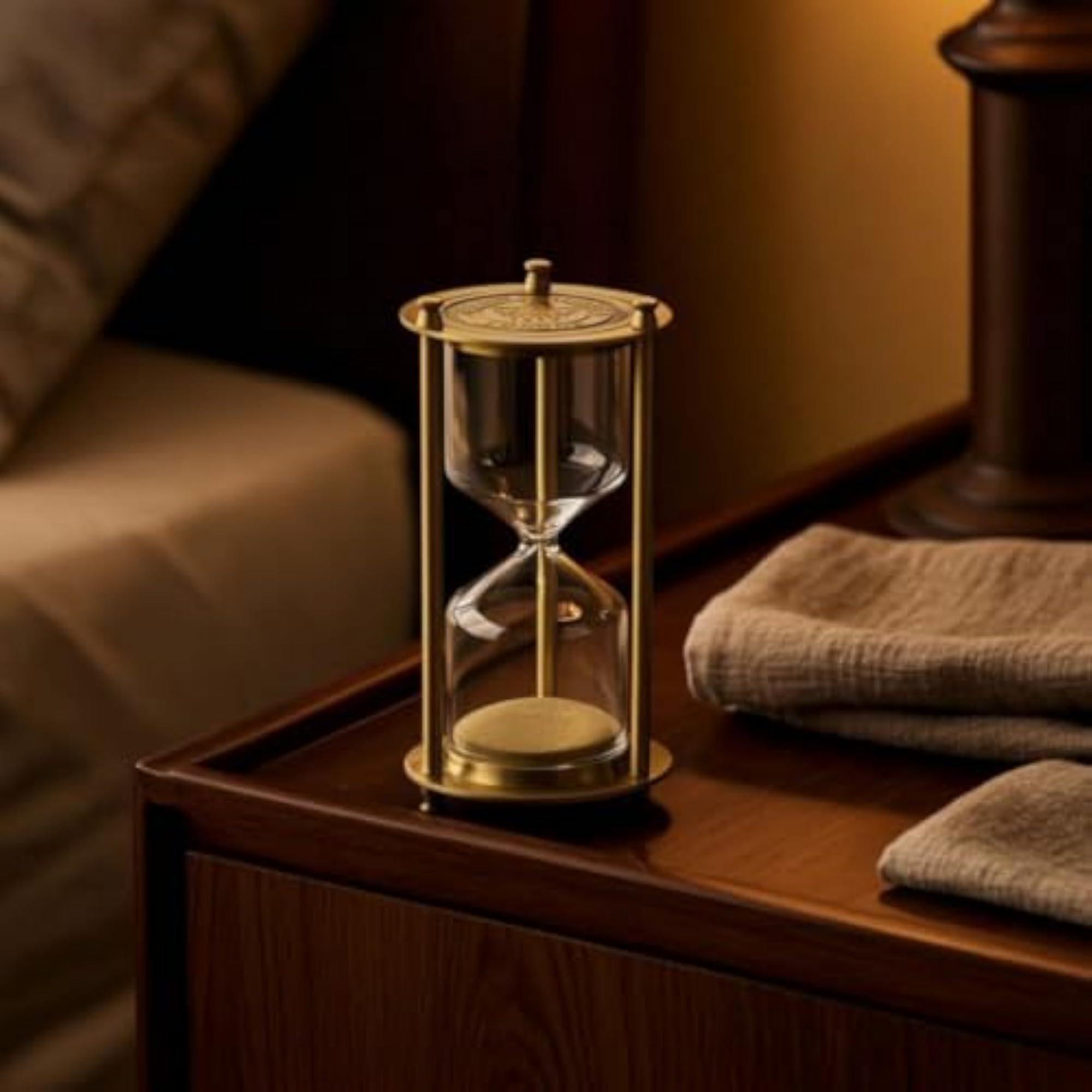 Gold-Tone Empty Hourglass with Metal Frame, Decorative Timer