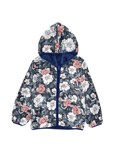 Rendering Flower Vintage Girls Fleece Jacket Girls Fall Jacket Boys Coats Zip Up Hoodie Children Sherpa Warm Outerwear 2-10T