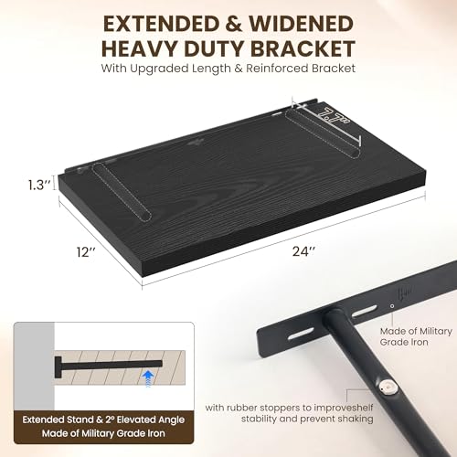 Image of Dreamland 24 inch Floating Shelves for Wall, 12 inch Deep Slim Black Floating Shelves, Wall-Mounted Shelves for Bedroom, Living Room, Kitchen, Bathroom - Set of 2