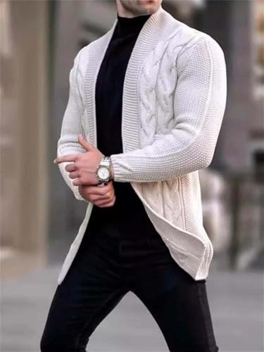 Men's Open Front Chunky Knit Cardigan Sweater Cable Shawl Collar Long Sleeve Sweaters2