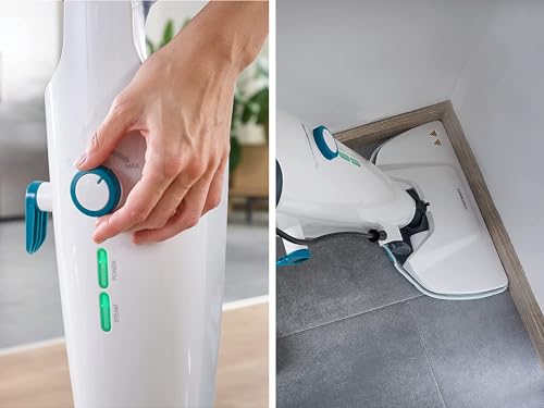 Leifheit Dampfreiniger CleanTenso Power 2.0 mit heißem Wasserdampf gegen Bakterien, Dampfmop mit kurzer Aufheizzeit und 50min Wischdauer, Dampfbesen für Eckenreinigung, Dampfwischer in modernem Design