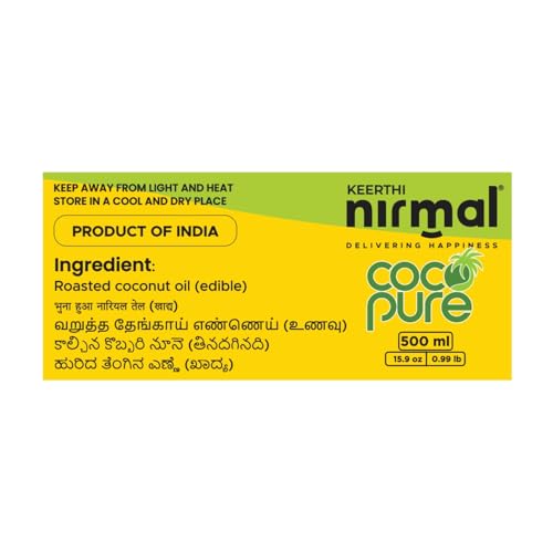 Image of Keerthi Nirmal Coco Pure Coconut Oil - Double Roasted Coconut Oil for Cooking, Hair & Skin Care - Ideal for Everyday Use (500 ML)