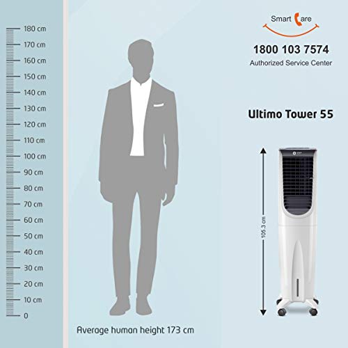 Image of Orient Electric Ultimo Tower 55L Air Cooler for Room | Remote Controlled | Densenest Honeycomb Pads, High Air Delivery | Fully Collapsible Louvers & Dust Filter | 1 Year Warranty by Orient | White