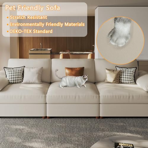 Image of EASE MOOSE Oversized Modular Sectional Sofas,Leather Sectional Couch, Wide Deep Seat Modular Couch, Scratch Resistant Faux Leather Material, L Shaped Sofa for Big Spaces,Beige