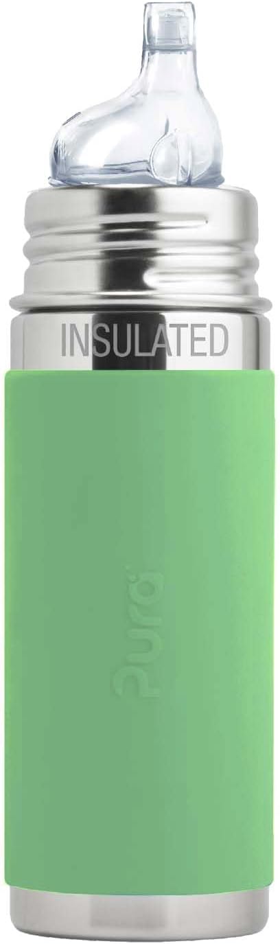 Kiki 9oz/260ml Stainless Steel Insulated Sippy Bottle w/Sleeve, Plastic-Free, MadeSafe Certified, Medical-Grade Silicone Sipper Spout Fast Flow Rate for Kids, Toddlers, Babies & Infant – Moss