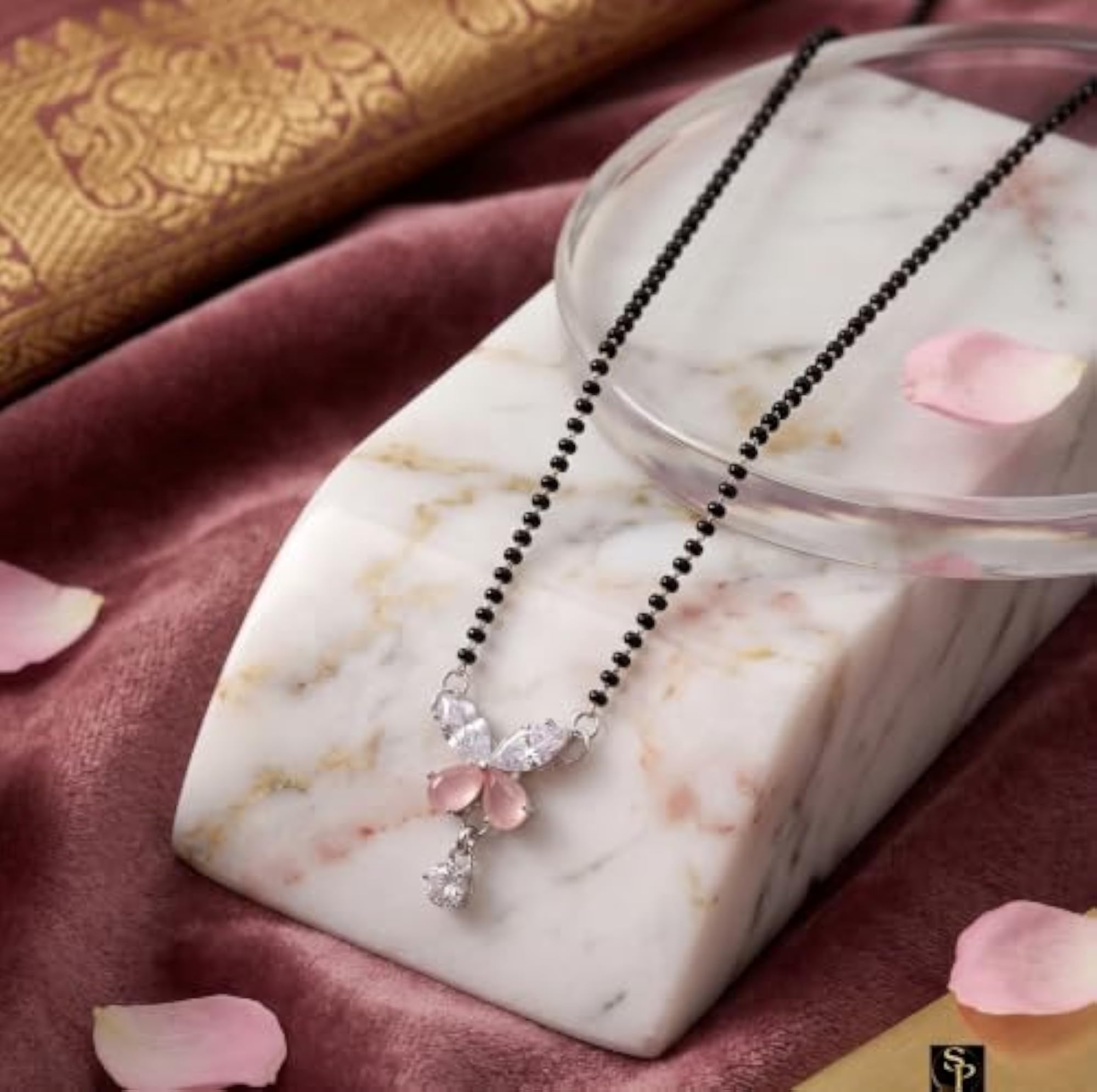 Modern Butterfly Mangalsutra with Rose Pink Stone & CZ Pendant