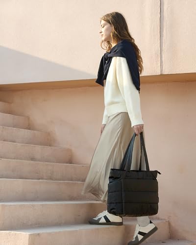 bagsmart tote bag for women lightweight puffy tote bag with compartments shoulder bag handbag for travel work gym