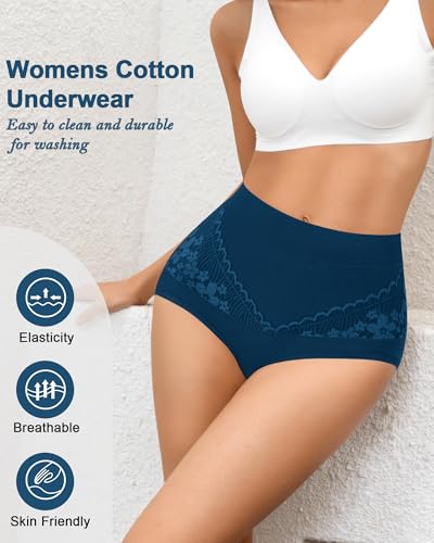 Image of Women's Cotton Underwear Slight Tummy Control High Waisted Postpartum Panties Ladies Soft Full Coverage Briefs 5 Pack