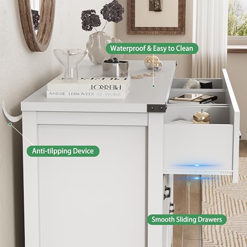 Image of Dresser for Bedroom with 7 Drawers, 48 inch Wide Modern Chest of Drawers with Deep Drawers & Mental Handle, Wood Dresser TV Stand, Wooden Closet Storage Organizer for Living Room, Hallway, Entryway, White
