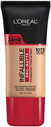 L’Oréal Paris Cosmetics Makeup Infallible Pro-Matte Liquid Longwear Foundation, Ivory Beige 107.5, 1 fl; oz, 107.5 Ivory Beige