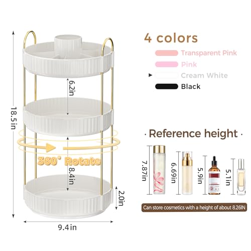 Image of 360 Rotating Makeup Organizer, Upgraded 3 Tier Skincare Perfume Organizers for Women, Bathroom Organizer Countertop, Clear Cosmetic Dresser Organizer with Makeup Brush Holder, Sink&Counter(White)