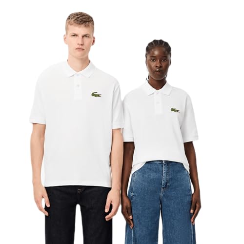 Lacoste Men's Croc Signature Loose Polo, White, Medium
