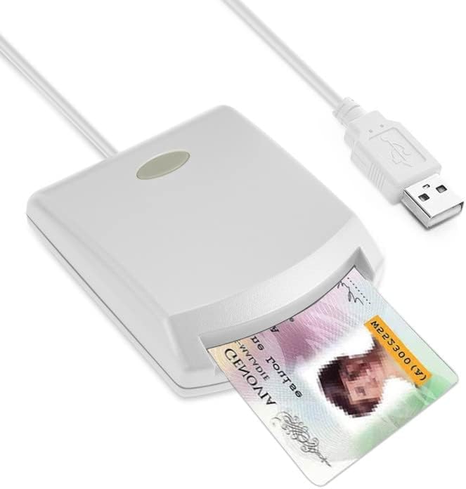 BOMFLORESmart Chip Card Reader for EMV SIM eID Writer Programmer DOD Military USB 2.0 ISO7816 Contact Common Access CAC Smart Card Reader + SDK Kit, Compatible with Mac OS, Win, Linux, Vista (White)