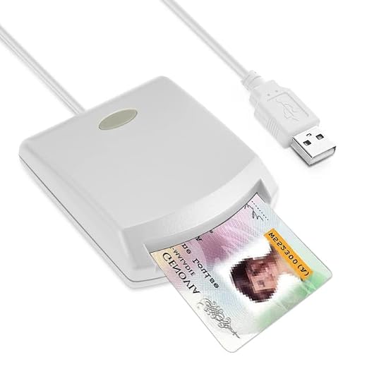 BOMFLORE Smart Chip Card Reader for EMV SIM eID Writer Programmer DOD Military USB 2.0 ISO7816 Contact Common Access CAC Smart Card Reader + SDK Kit, Compatible with Mac OS, Win, Linux, Vista (White)