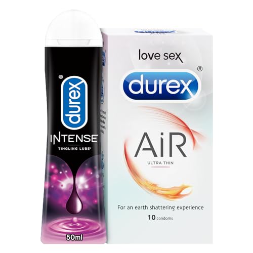 Image of Durex Air Condoms for Men - 10 Count with Durex Lube Intense Lubricant Gel for Men & Women - 50ml | Water based lube |Suitable for use with toys