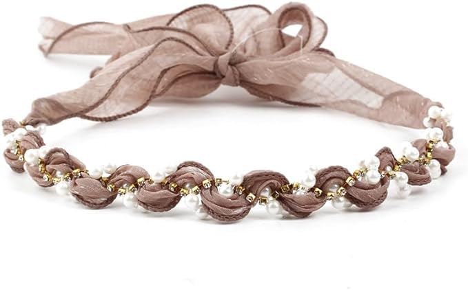 Hat Band for Straw Sun Hat, Pearls and Floral Hair Scarf Headband for  Wedding Summer Beach Hair Accessories for Women Girls (Cameo Brown, One  Size)