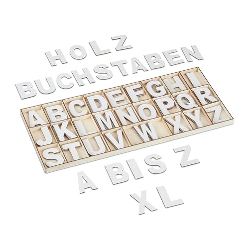Relaxdays Lettre en Bois, Lot de 104, A à Z, Hauteur : 5 cm, Alphabet pour décorer ou bricoler,...