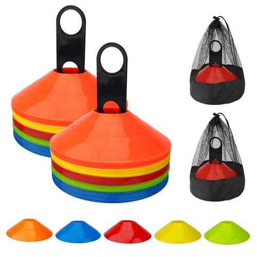 BIRDDIE 120 Pack Soccer Training Cones, Football Sport Cones Training Field Marker Agility Cones with Carry Bag and Holder for Drills, Basketball, Coaching, Practice Equipment, 5 Color (120 Pack)
