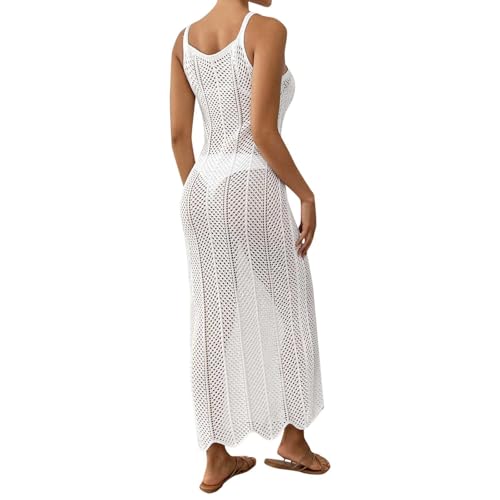 Genérico Vestido Largo Calado Mujer Tirantes Playa Vacaciones Cubierta bañador Elegante (White, S)