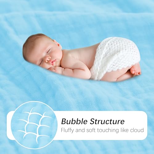 Image of SWEET DOLPHIN Muslin Baby Bath Towels Blanket - 2 Pack 100% Cotton Towel for Babies, Infants, Toddlers - 40x40Inch - Highly Absorbent, Blue