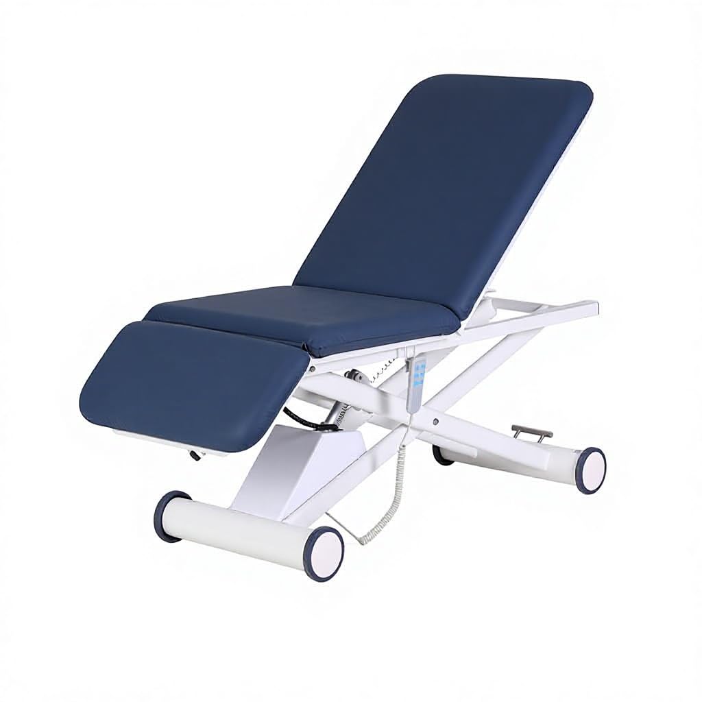 Photo 1 of ***SMALL RIP ON SIDE*** Demixson Electric Hi-Lo Physical Therapy Table, 3 Motor Medical Treatment Bed, 18”–76.3” Height, 600lb Capacity, Reversible Head, Locking Casters(Navy Blue)
