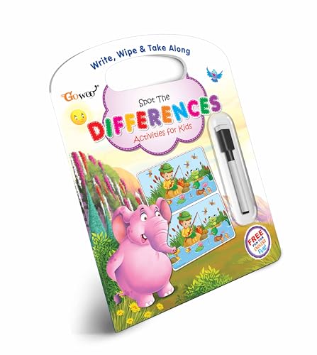 Image of Write, Wipe & Take Along Spot the Difference With Pen :- reusable pen activity spotting book, spot the difference activity book for kindergarten, preschool spotting challenge activity book for kids