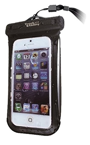 Image of TouchAbility Universal Waterproof Case For Mobile Phones up to 5", including iPhone 4, 4S, 5, 5C, 5S, Galaxy S3 Mini, S4 Mini, Ace 4, Xperia Z3 Compact, Z5 Compact etc. IPX8 Certified Dry Bag Pouch With Side Window (Black, Small)