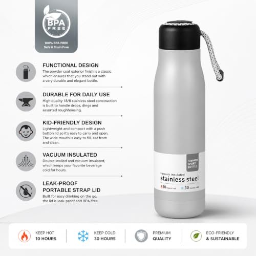 Image of Premium Stainless Steel Vacuum Insulated Water Bottle (550ml) Thermal Dori Bottle with Strap | Hot & Cold | Leak-Proof Double Wall Vacuum Flask (Black)