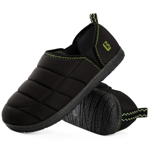 Image of LongBay Men's Outdoor Slippers Two Tone Indoor Bedroom House Shoes Gifts | Nylon Upper, Memory Foam Insole, Coral Fleece Lining, Slip On, Lightweight and Packable, Camping Garden, All-Season Wear
