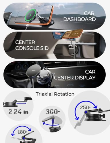 Image of LISEN for 15W Magsafe Car Mount Charger, [Carbon Fiber] 360 Magnetic Wireless Car Charger, Suction Car Phone Mount for Car Accessories for Men, Car Phone Holder for iPhone 17 Pro Max 16 15 14 13 12