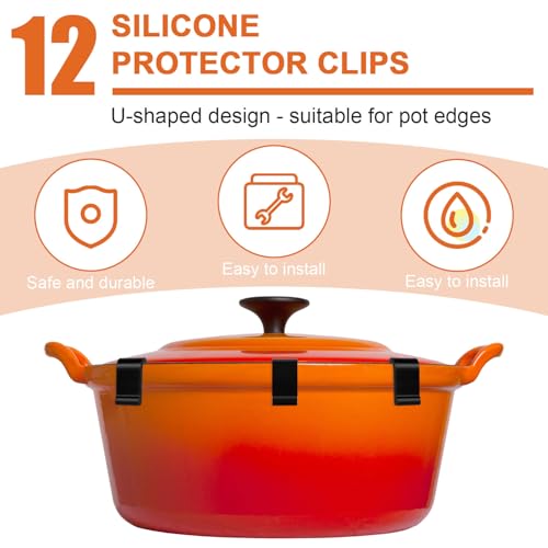 12 Stk Schutzclips für Dutch Oven Deckel, Flexibler Silikonstoßfänger für Dutch Oven Deckel Schutzclip für Dutch Oven Deckelschutzclips zur Aufbewahrung (Schwarz)