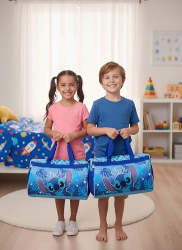 Image of Disney Stitch Kids' Duffle Bag - Lilo & Stitch Travel Gym Bag with Adjustable Strap, Mesh Side Pockets & Zipper Pocket