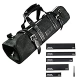 Ergo Chef Heavy Duty Waxed Canvas 10 Pocket Chef Knife Roll Bag Knife Case with Mesh Tool Pocket (Black) Durable Knife Case with Handle, Removable Shoulder Strap & 5 Knife Edge Guards (Black)