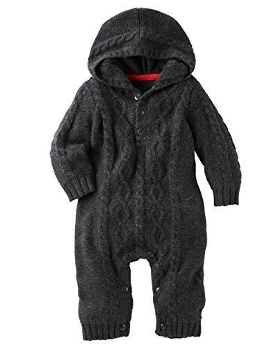 OshKosh B'gosh Baby Boys' Hooded Cable Knit Coverall, Charcoal 24 Months