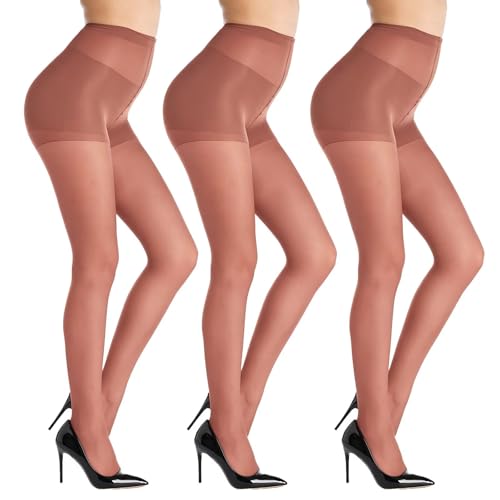 Image of YAGAXI 20D Sheer Tights for Women - 3 Pairs Women's Control Top Pantyhose