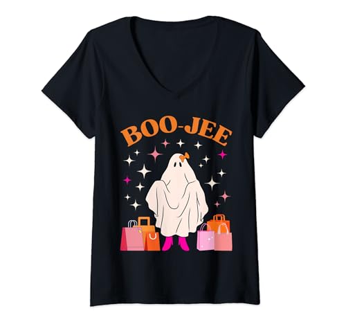 Boo Jee Boujee - Costume da fantasma spettrale per Halloween Maglietta con Collo a V